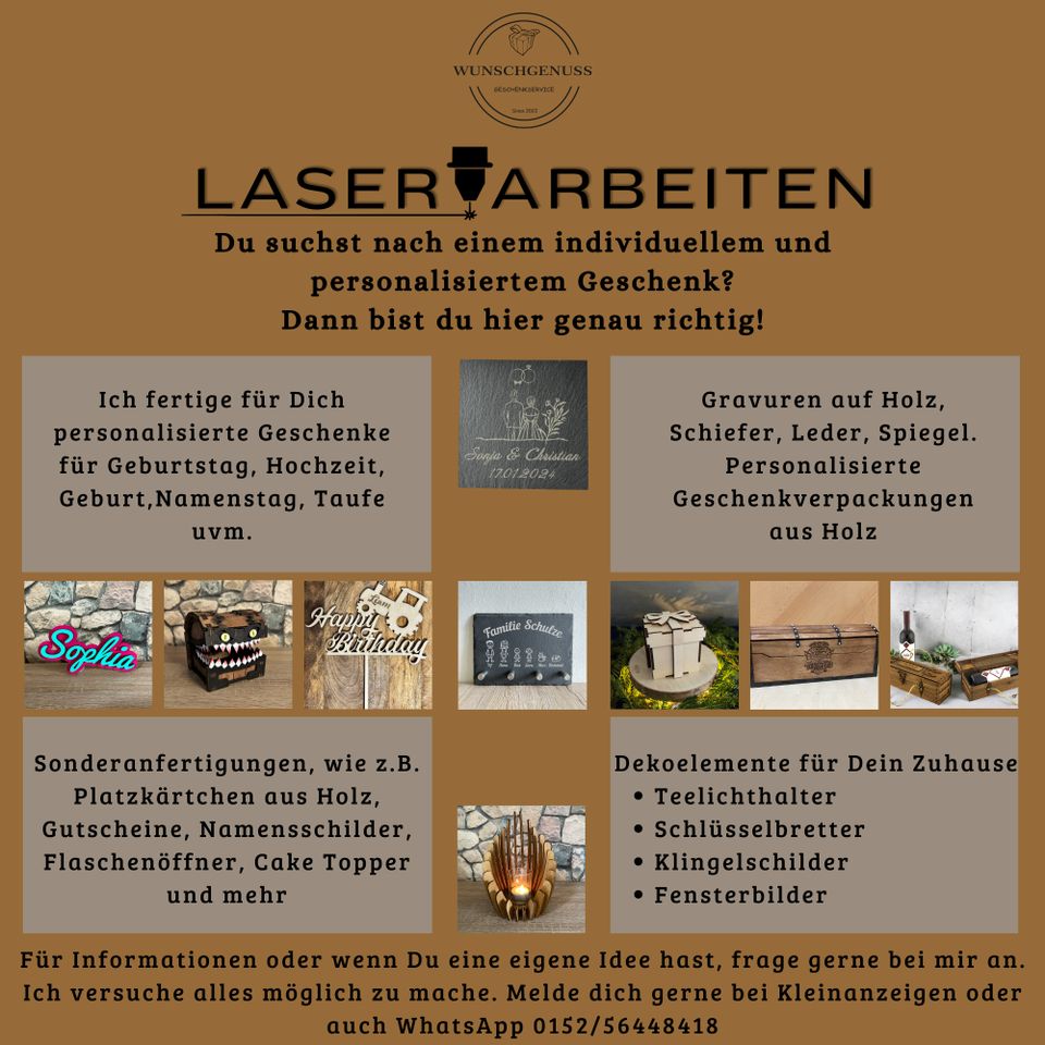 Laser Gravur Service, z.B. Holz, Schiefer, viele Anlässe ab 10€* in Bramsche