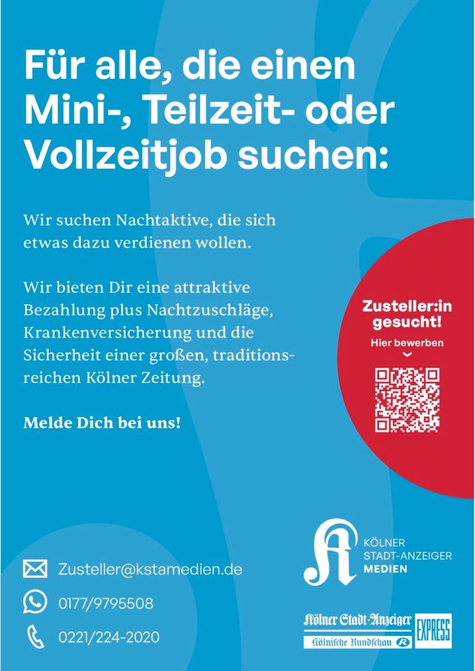 Zeitungszusteller (m/w/d) in Vollzeit / Teilzeit / Minijob in Köln