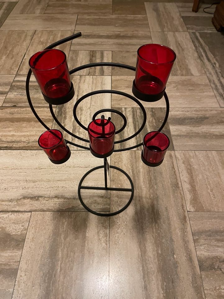 Kerzenständer Metall Spirale 5 Gläser rot Teelicht Kerze Hochzeit in Stuttgart