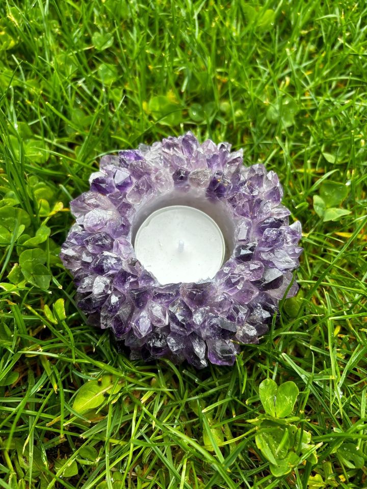 Amethyst Teelichter Techlichthalter Druse Sonne  Kristalle 305g in Ruderatshofen