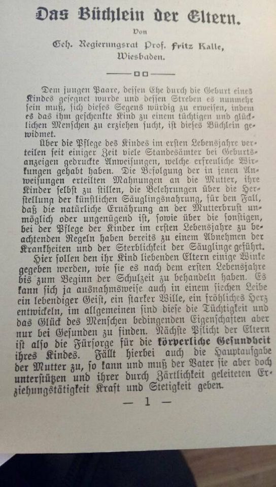 "Das Büchlein der Eltern" Prof Fritz Kalle 1913 in München