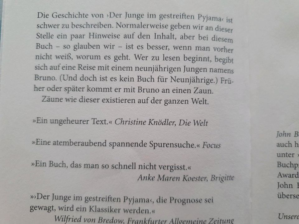 Buch Nationalsozialismus KZ "Der Junge im gestreiften Pyjama" in Lauta