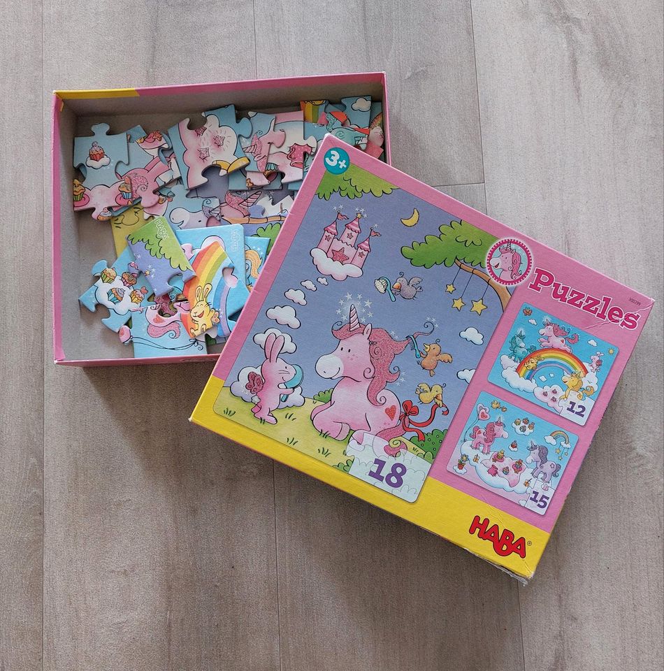 Haba 3 Puzzle Einhorn Glitzer 18 +15 + 12 Teile in Stendal