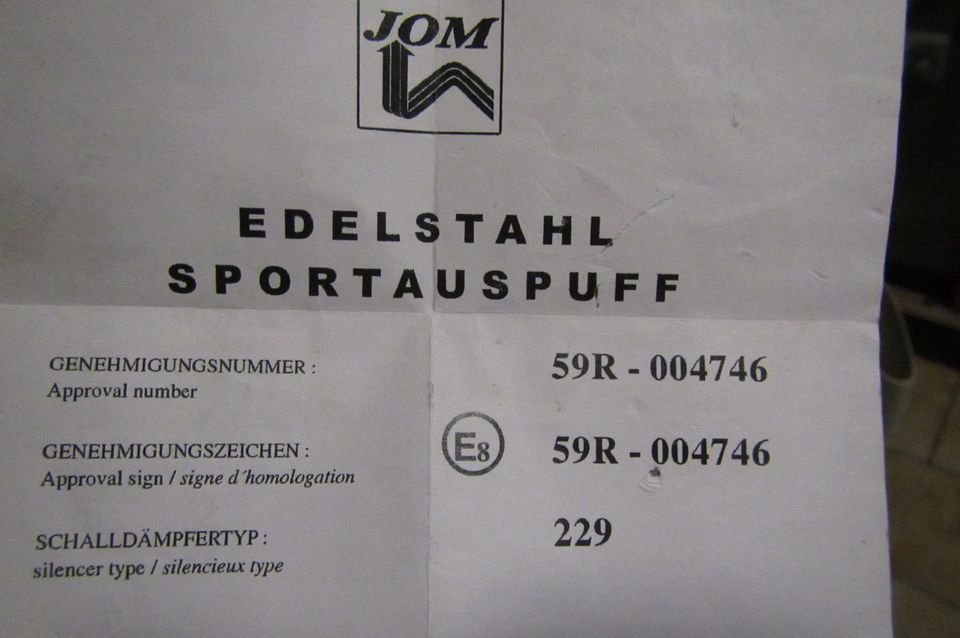 Sportauspuff Fabia Polo JOM 229 Edelstahl Auspuff Muffler in Marienberg