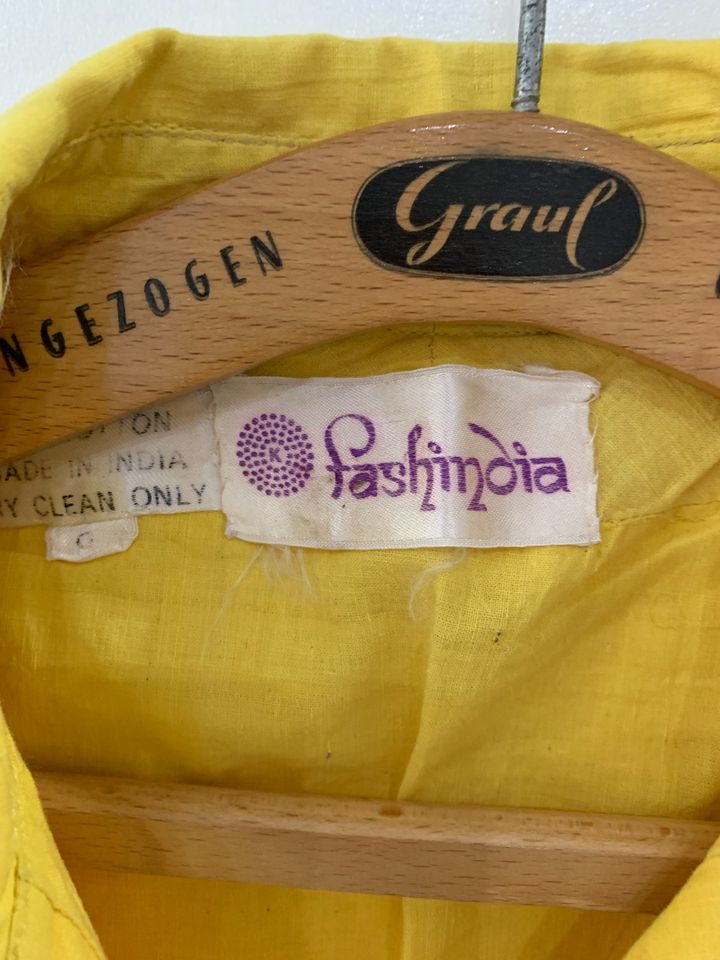 Vintage Kleid Kittelkleid gelb Ibiza Baumwolle Stickerei Gr. S in Hamburg