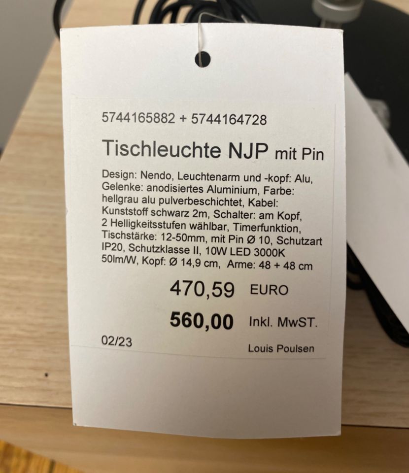 NP 560 Euro: Louis Poulsen Tischlampe NJP LED mit Schraubfuss in Hamburg