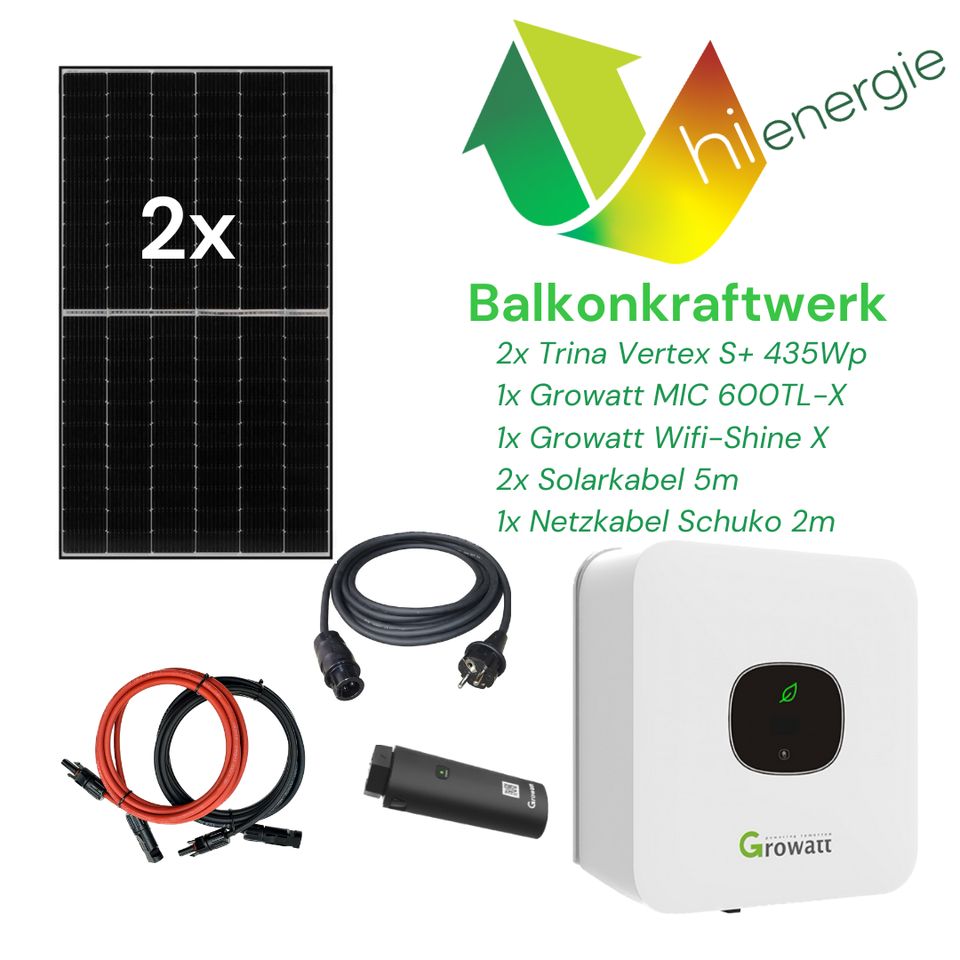 BALKONKRAFTWERK SET 870W/600W Growatt PV Photovoltaik Solar in Leinefelde-Worbis