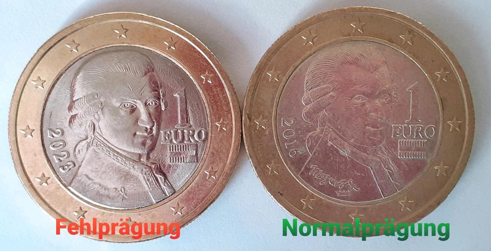 Seltene Sammlermünze FEHLPRÄGUNG 1 € Euro Münze Österreich Mozart in  Nürnberg (Mittelfr) - Mitte