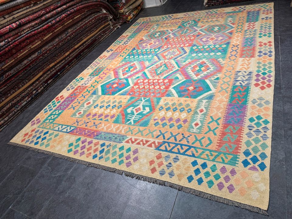 Afghan Kelim 249x348 blau Handgewebt Kilimteppich rug wolle in Berlin