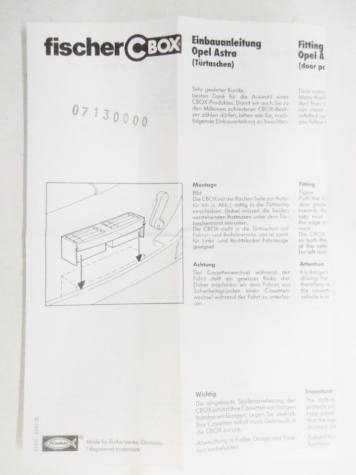 FISCHER -C-Box, OPEL ASTRA F (i. Türtaschen), neu, OVP, NOS in Ansbach