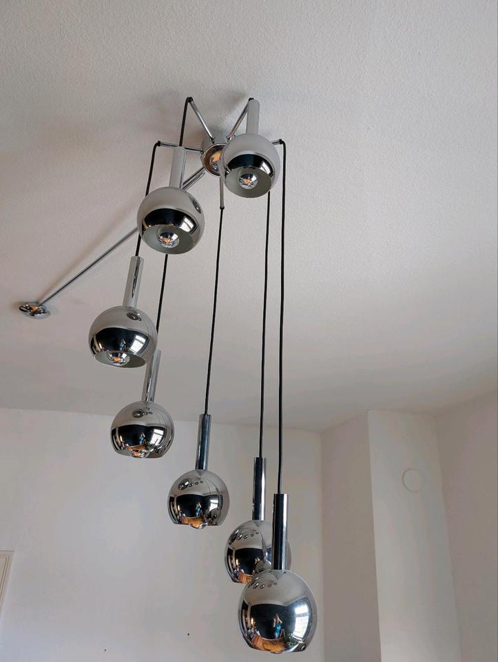 60er Kaskaden Lampe Mid Century Kronleuchter Chrom Eyeball in Karlsruhe