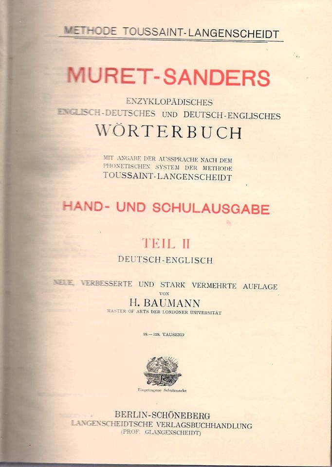 Muret-Sanders Enzykl. Wörterbuch dt.-engl./engl.-dt. 1910 in Berlin