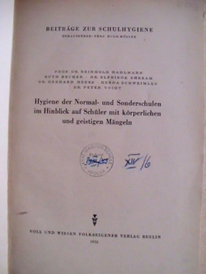 Hygiene der Normal- und Sonderschulen von 1956 in Apolda