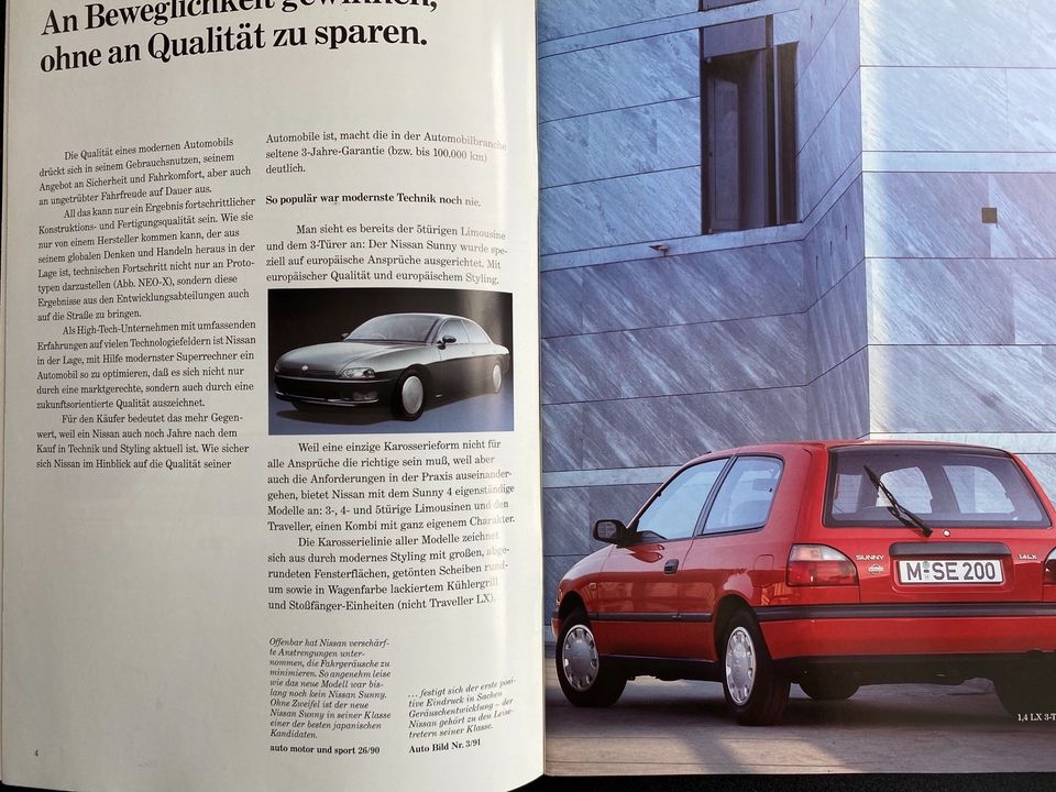 Prospekt Nissan Sunny inkl. GTI von 04/1992 in Mettmann