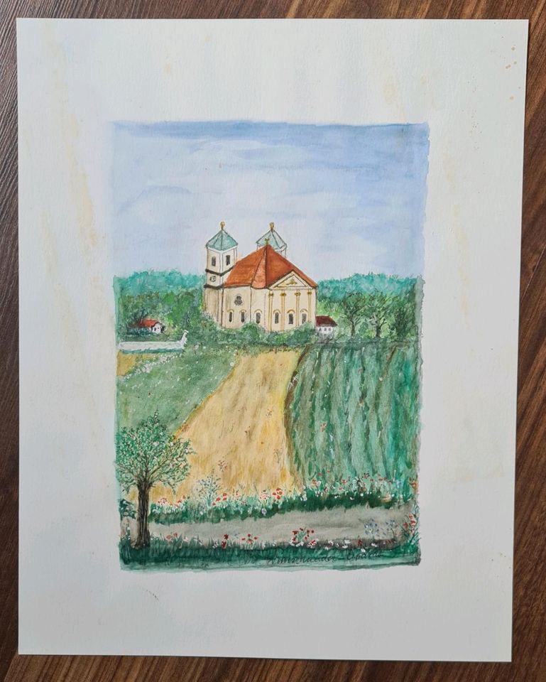 Orig. AQUARELL von Martina Wimschneider Erhardt, Marienberg in Nüdlingen