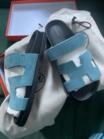 Hermes Hermès Chypre Sandalen Bleu Mineral blau velour suede 38,5 Hessen - Offenbach Vorschau