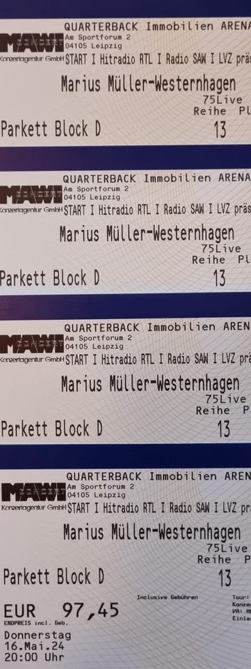 Biete 1-4x Tickets Marius Müller-Westernhagen Leipzig Parkett in Leipzig