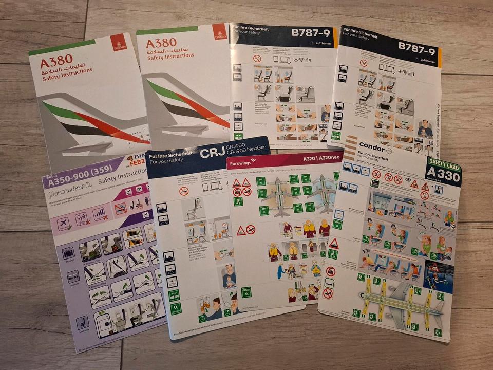 Safety Cards A380 Emirates  A350 Thai A330neo Condor 787  Luft in Gevelsberg