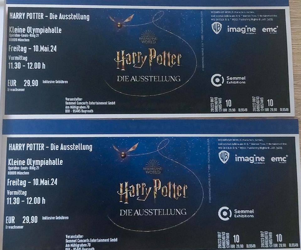 2 Tickets Harry Potter Ausstellung 10.05.2024 in Eching (Kr Freising)
