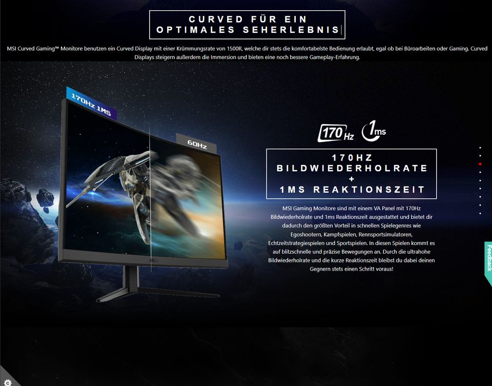 MSI G32CQ4 E2 WQHD 170Hz 1ms HDR Curved Monitor FreeSync Pro in Gladbeck