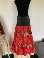 VINTAGE BOHO HIPPIE Maxirock Jeans Einsatz korallenrot Gr. 36/38 Köln - Kalk Vorschau