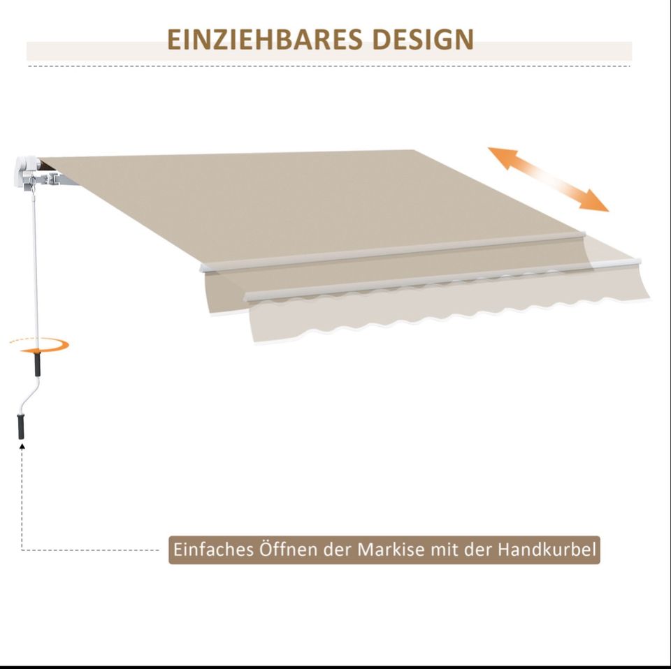 Markise, Sonnenschutz Polyester, Weiß+Beige, 3,95 x 2,45 m in Kassel