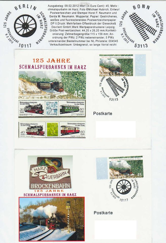 PRIVATE ERSTTAGSBRIEFE 2012 MIT BRIEFMARKEN  DER DEUTSCHEN POST in Schwalbach