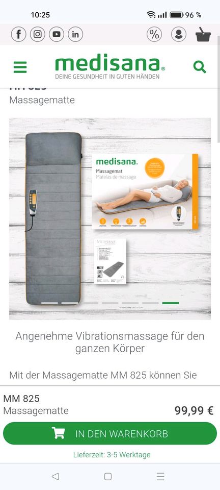 Massagematte Medisana mit Wärmefunktion in Oldenburg