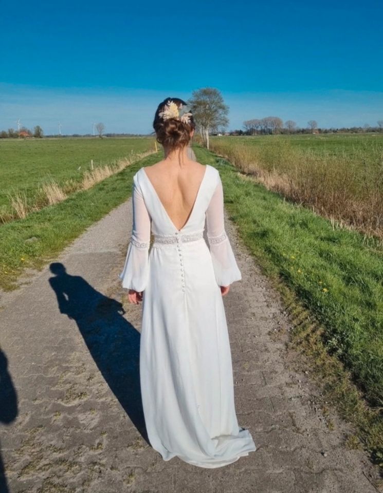 Brautkleid Boho Spitze Langarm weiß Hochzeit s/m 36/38 lang in Berlin