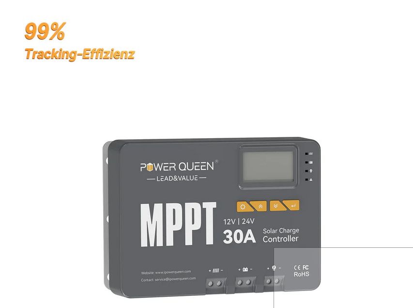 Power Queen MPPT 12/24V 30A Solarladeregler mit Bluetooth-Modul in Winnenden