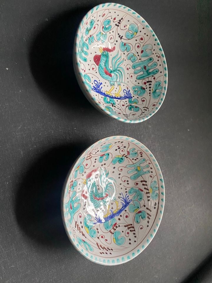 2 x Deruta Italien Majolika Schalen Keramik Grüner Hahn 13,5cm in Köln