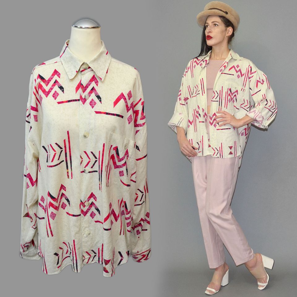 Vintage Boyfriend Shirt Aztek Tribal Southwestern Hemd Bluse 90er in Leipzig