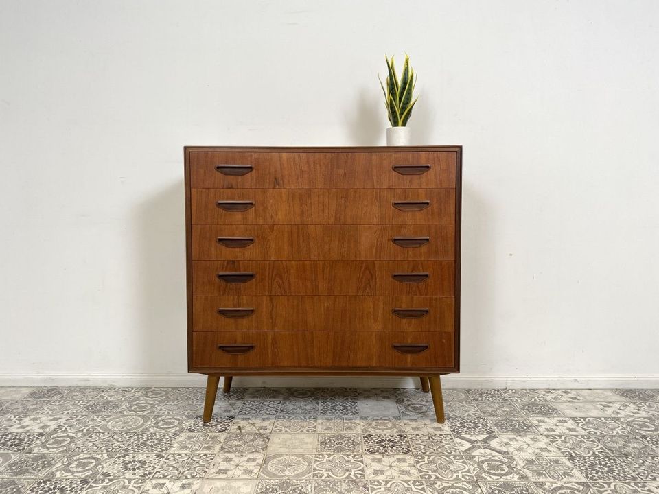 WMK Stilvolles & hochwertiges skandinavisches Highboard aus vollem Holz in Teak mit 6 Schubladen # Schrank Schubladenkommode Wäschekommode Kommode Sideboard Teakholz Danish Design Mid-Century Vintage in Berlin