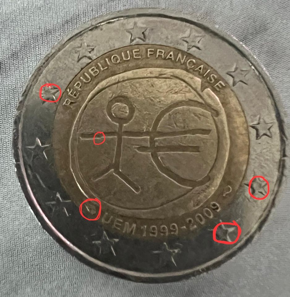 2 Euro Münze Strichmänchen Frankreich 1999 Fehlprägung in Fürstenfeldbruck