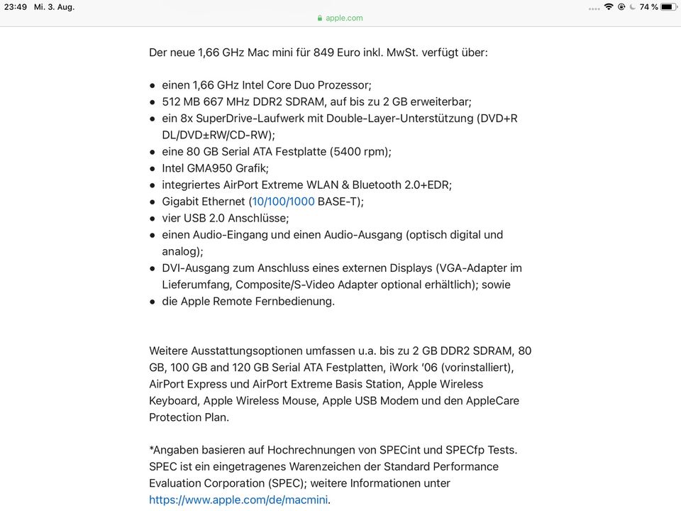 Apple Mac Mini 1,66 Ghz Intel Core Duo Mac OS X 1Gb Ram in Lenzen (Elbe)
