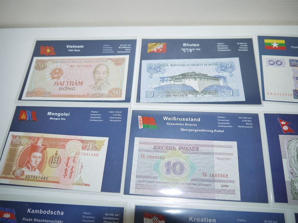 Sammlung 11 Banknoten kassenfrisch Asien Europa Afrika in Erkelenz