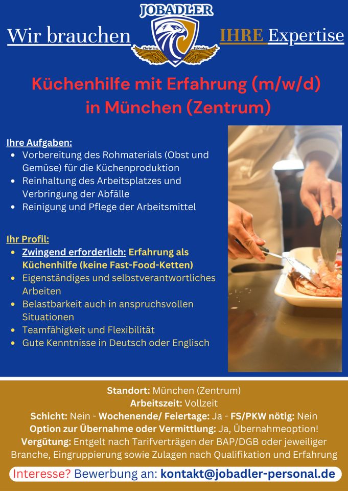 Küchenhilfe mit Erfahrung (m/w/d) in München (Zentrum) in München