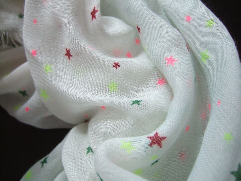 Leichtes XL Sommer-Tuch Schal weiß Sterne Neon bunt 178 x 97 cm in Gelsenkirchen