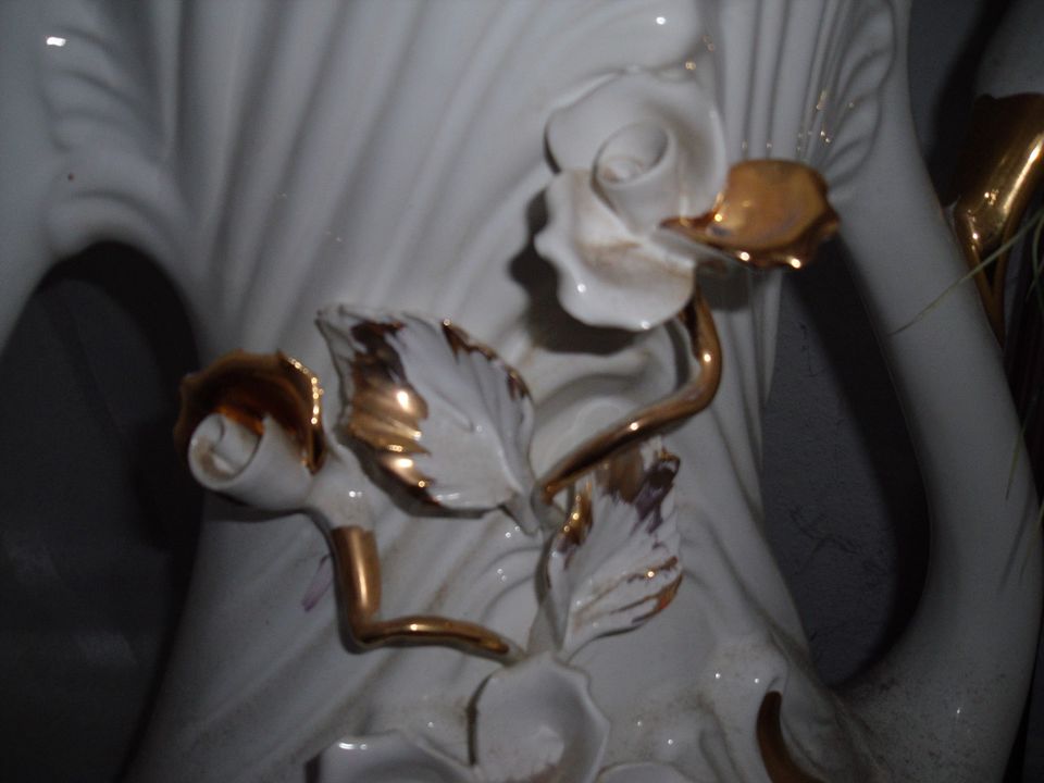 Vase Bodenvase Schwan Porzellan weiß gold in Delmenhorst