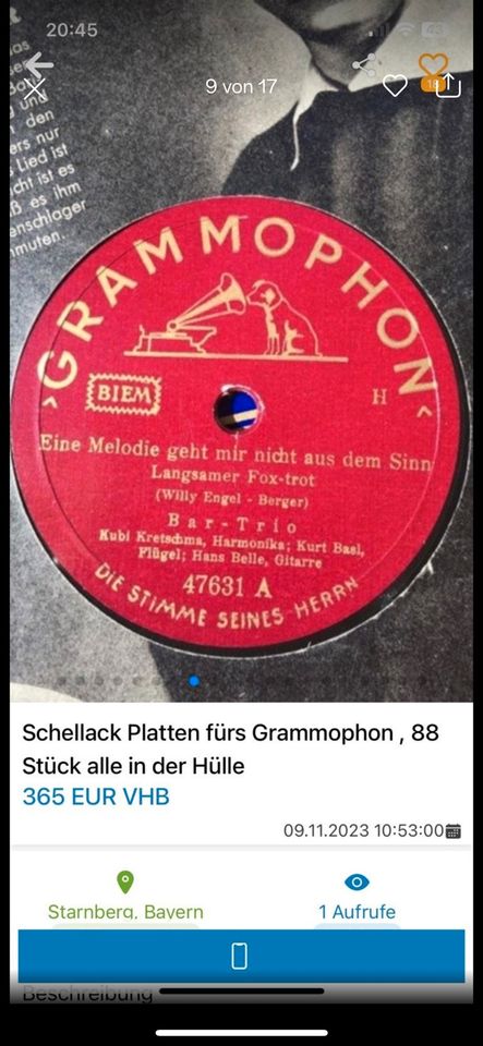 Schellack Platten 123 Stück für Grammophon in Starnberg