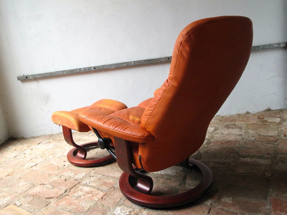 LOUNGE CHAIR LEDERSESSEL COGNAC STRESSLESS EKORNES VINTAGE in Diez