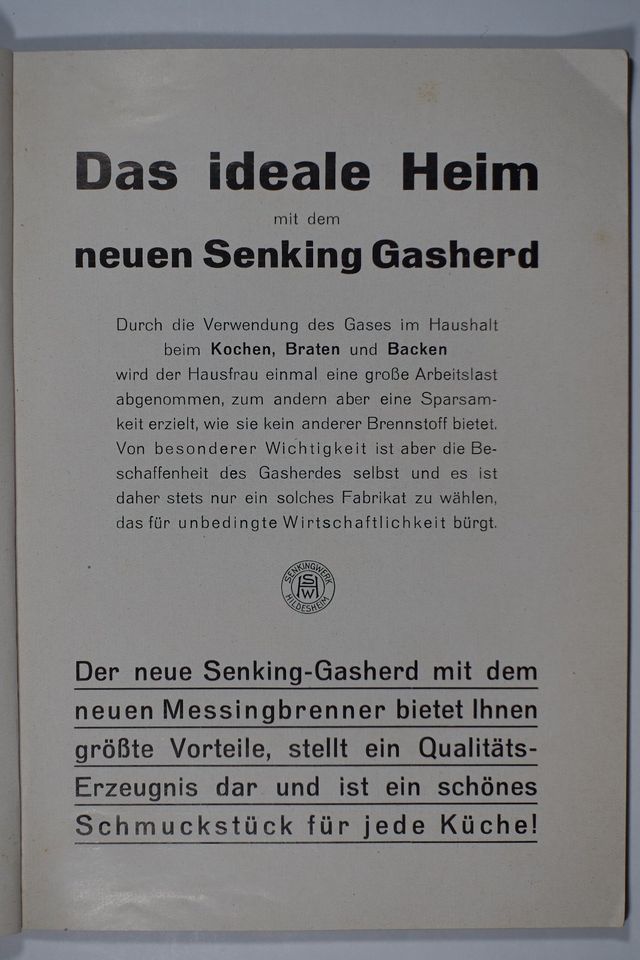 Kochbuch Betriebsanleitung Senking Gasherd 1929 in Dreieich