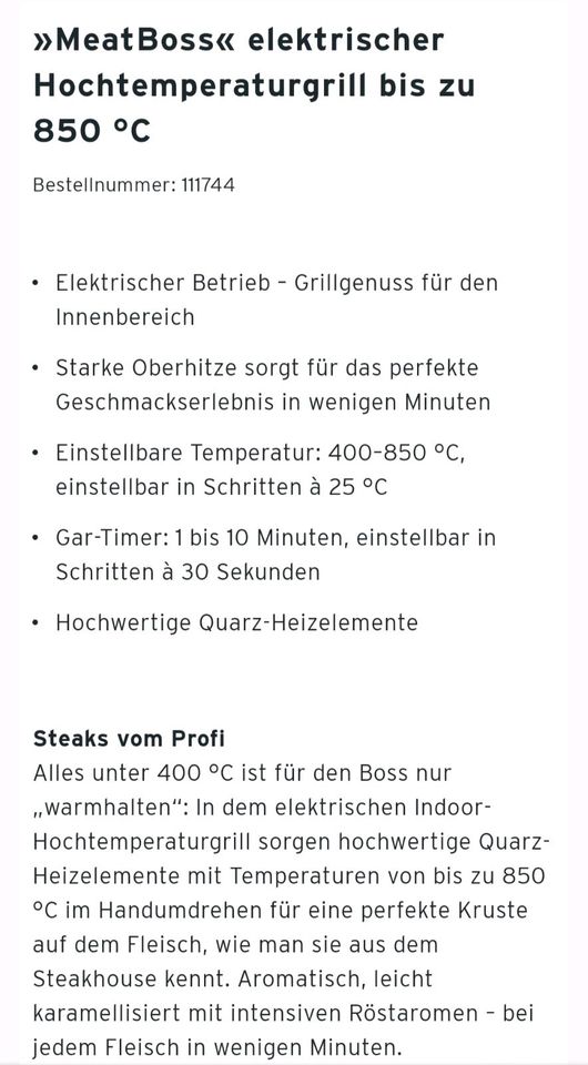 Meat Boss Hochtemperatur Steakgrill 850Grad elektrisch in Aachen