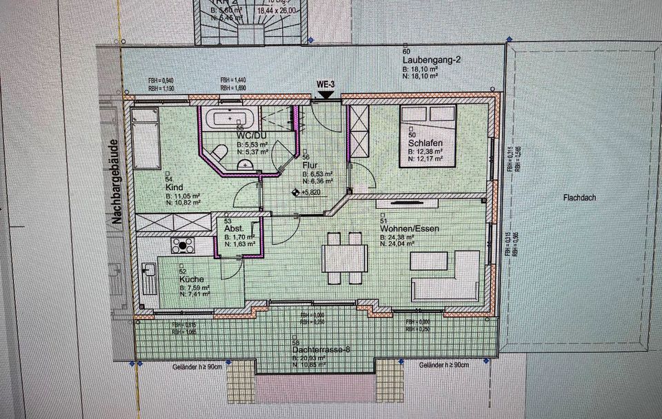 Neubau 3 Zimmer,Küche Bad,Flur, mit Dachterrasse in Wartenberg