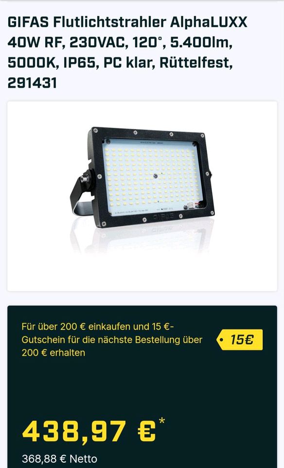 GIFAS Flutlichtstrahler AlphaLUXX 40W RF, 230VAC, 120°, 5.400lm in Dortmund