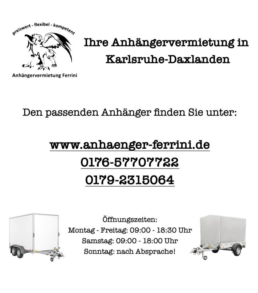 Kofferanhänger 1,3t | Anhänger mieten | Anhänger Karlsruhe in Karlsruhe