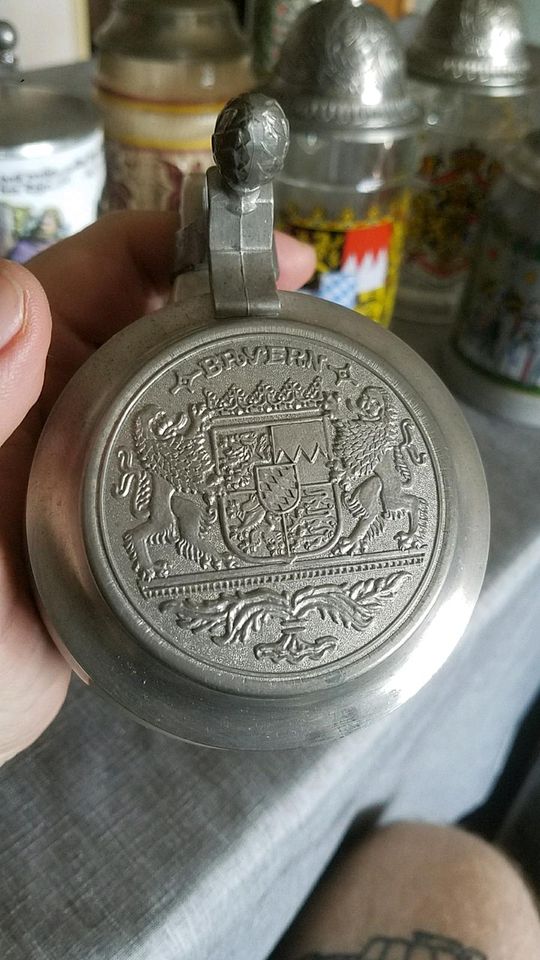 Ton/Glas Bierkrug / Bierseidel mit Zinndeckel  (Krug Seidel) in Ainring