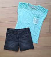 Gr. 140 Yigga Set schwarze Jeans Shorts + T-Shirt türkis Nordrhein-Westfalen - Schwerte Vorschau