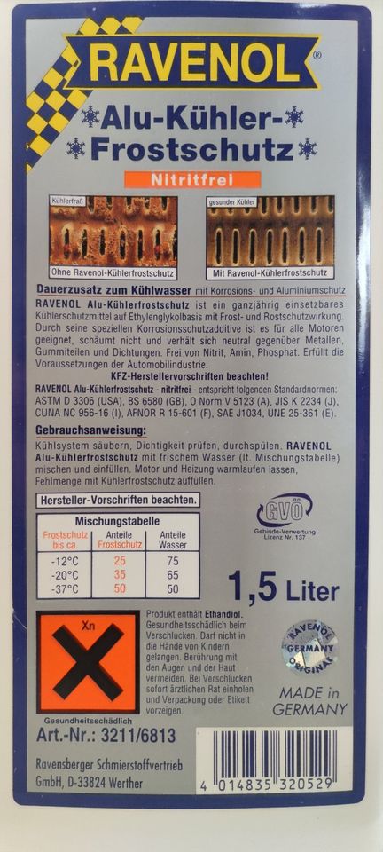 RAVENOL Frostschutzmittel/Alu-Kühler-Frostschutz #Konzentrat 0,5L in Lügde