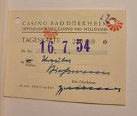 Casino Bad Dürkheim Tageskarte von 1954, Eintrittskarte Hessen - Grebenhain Vorschau